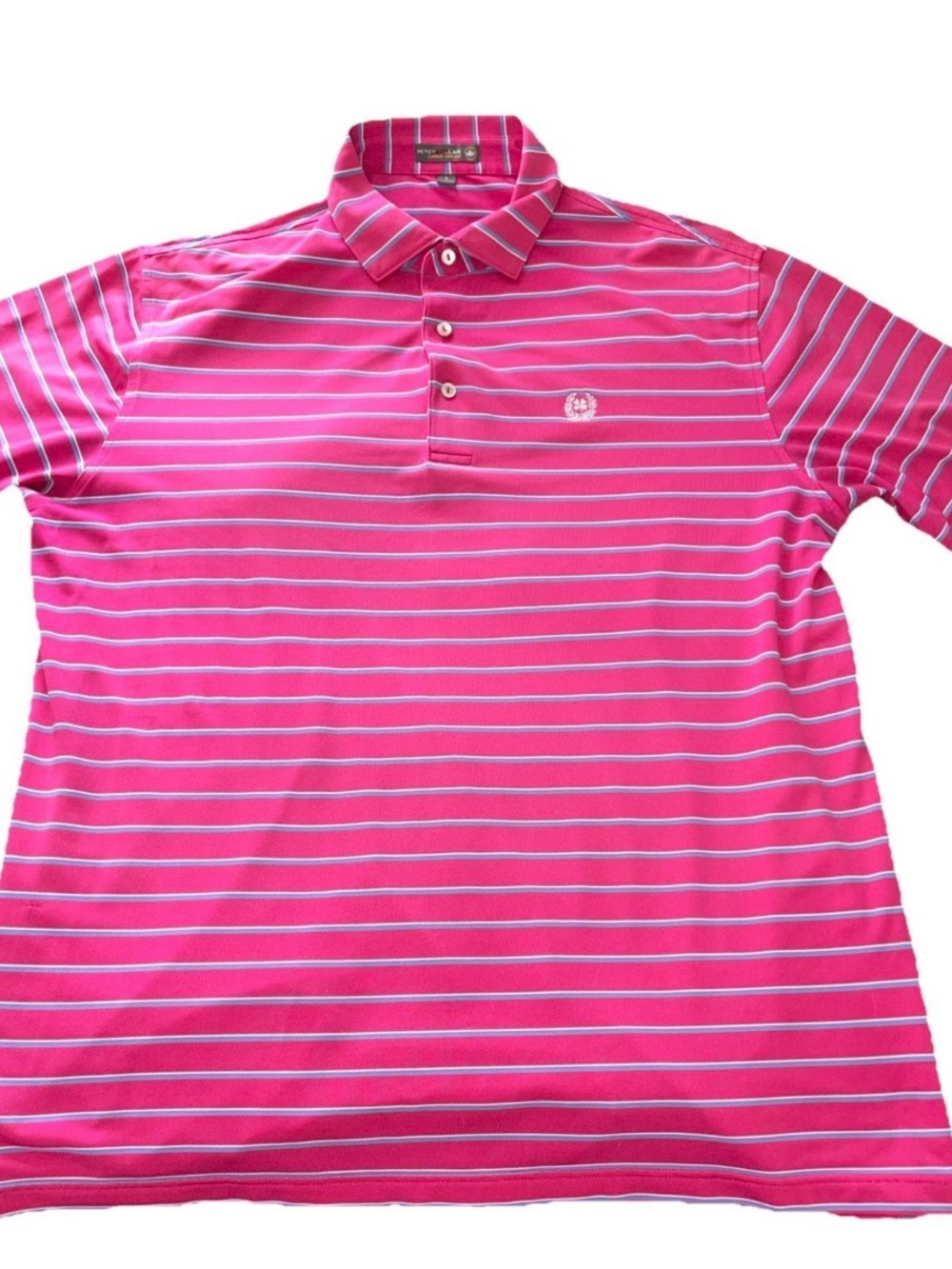 Peter Millar Men's L Summer Comfort Golf Polo Shirt Pink Blue White Striped Logo